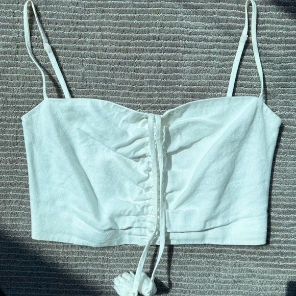 Cara Cara Cream Ruched Tie Front Crop Top - Picture 2 of 8